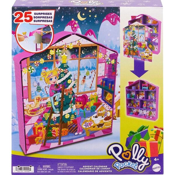 Polly Pocket Kalendarz Adwentowy con 24 sorprese e 2 bamboline, casa di pan di zenzero