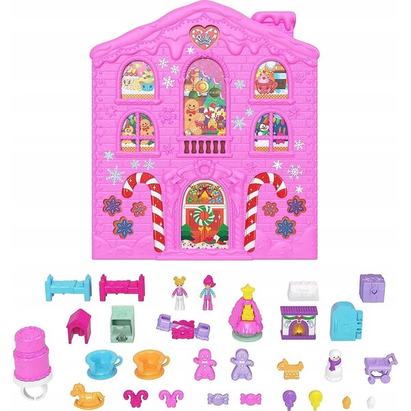 Polly Pocket Kalendarz Adwentowy con 24 sorprese e 2 bamboline, casa di pan di zenzero