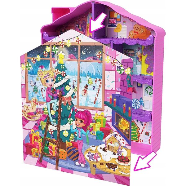 Polly Pocket Kalendarz Adwentowy con 24 sorprese e 2 bamboline, casa di pan di zenzero