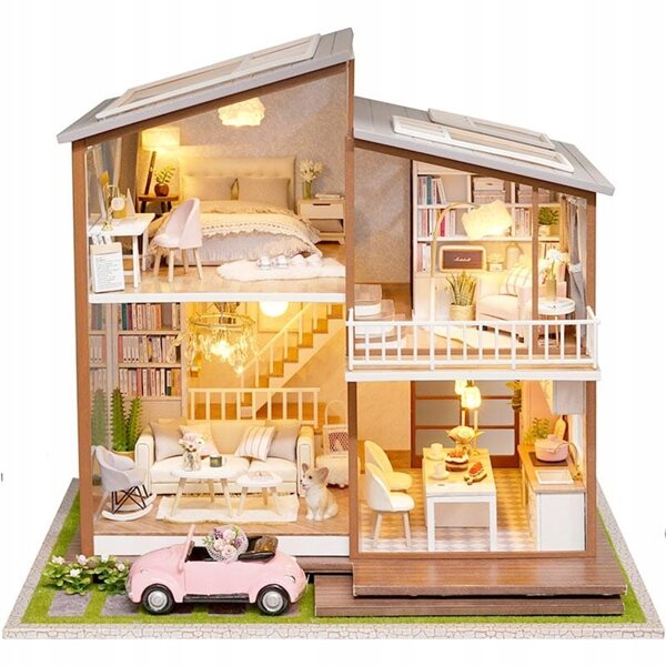 Maison miniature en bois Malownicza Portugalia avec LED pour enfants à partir de 12 ans