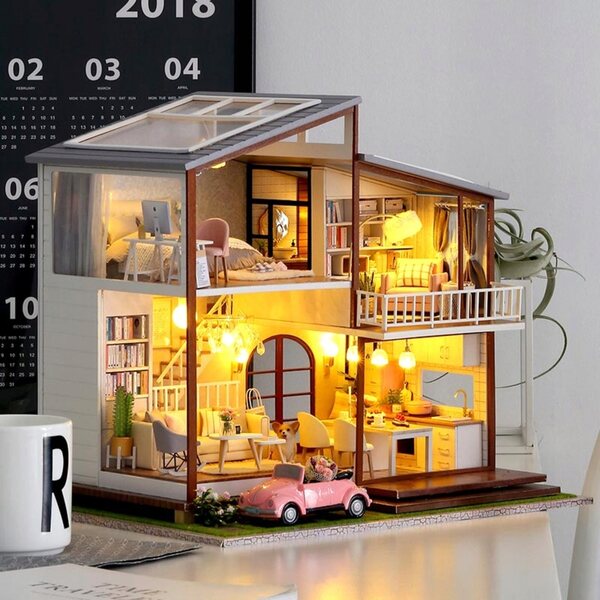 Maison miniature en bois Malownicza Portugalia avec LED pour enfants à partir de 12 ans