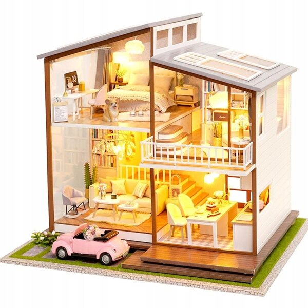 Maison miniature en bois Malownicza Portugalia avec LED pour enfants à partir de 12 ans
