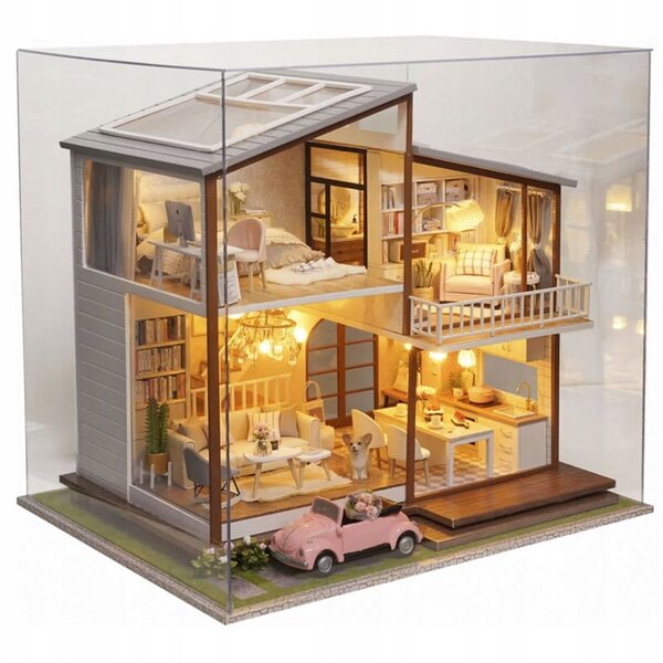 Maison miniature en bois Malownicza Portugalia avec LED pour enfants à partir de 12 ans