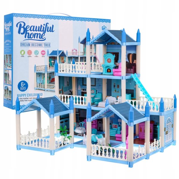 Casa delle bambole villa su 3 livelli con attrezzature e parco giochi 52x41x48 cm
