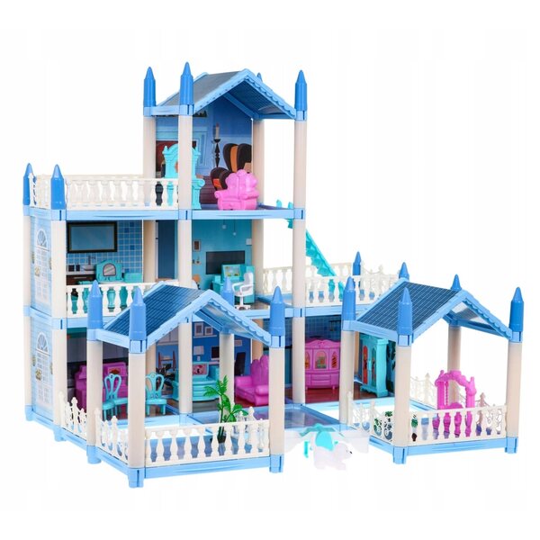 Casa delle bambole villa su 3 livelli con attrezzature e parco giochi 52x41x48 cm