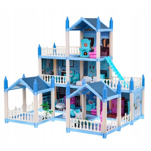 Casa delle bambole villa su 3 livelli con attrezzature e parco giochi 52x41x48 cm