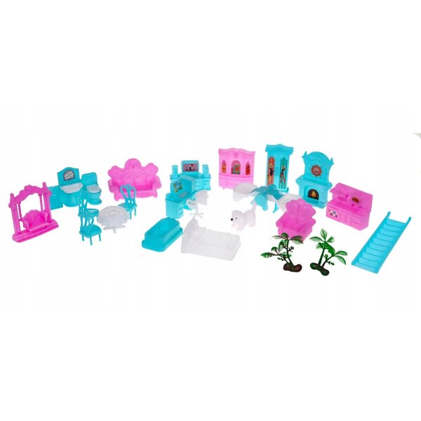 Casa delle bambole villa su 3 livelli con attrezzature e parco giochi 52x41x48 cm