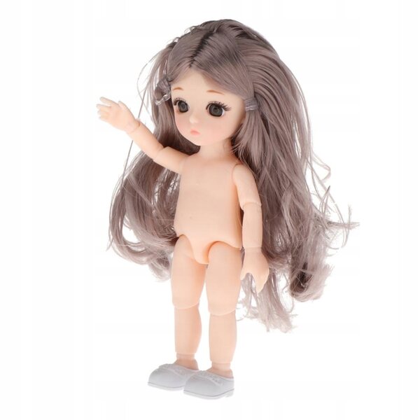 Kugelgelenkpuppe 16 cm mit lockigem grauem Haar und Schuhen – beweglicher Körper 13 Gelenke