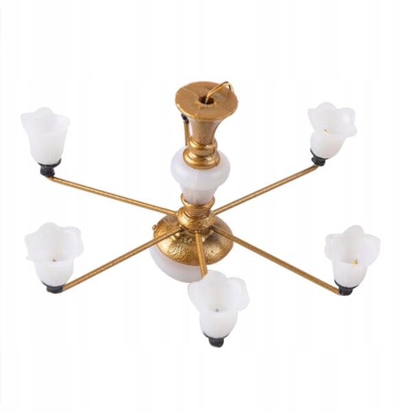 Lustre doré miniature pour maison de poupée avec lumière chaude et réaliste
