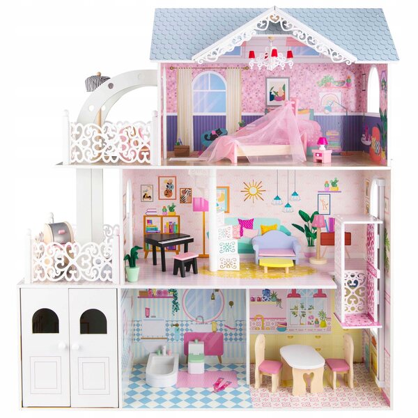 120 cm großes 3-stöckiges Puppenhaus aus Holz mit Zubehör der 4iQ Group