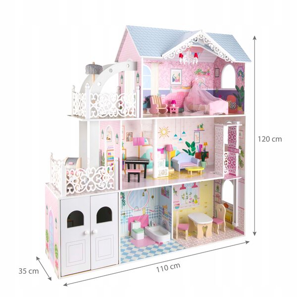 120 cm großes 3-stöckiges Puppenhaus aus Holz mit Zubehör der 4iQ Group