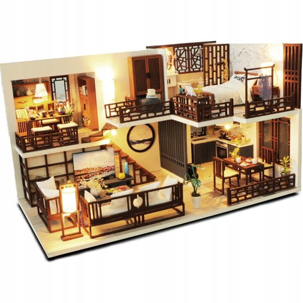 Miniatur-Zauberhaus Sajgon Ostasien mit LED-Lichtern und Holzdetails