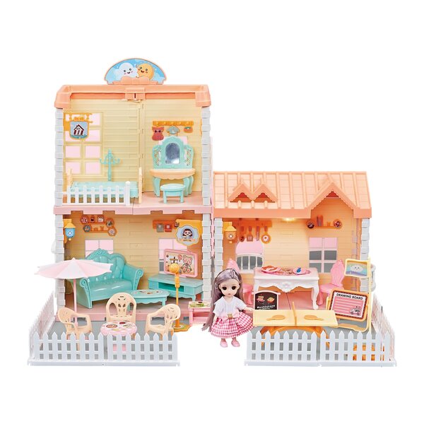 2-stöckiges Puppenhaus mit Zubehör und beweglicher Puppe – Lernspielzeug