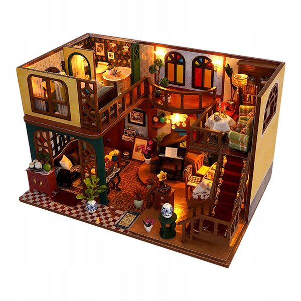 Set Miniatura Casa delle Bambole in Legno da Costruire con Luci e Mobili Realistici