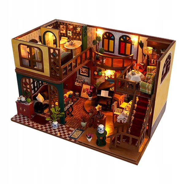 Set Miniatura Casa delle Bambole in Legno da Costruire con Luci e Mobili Realistici