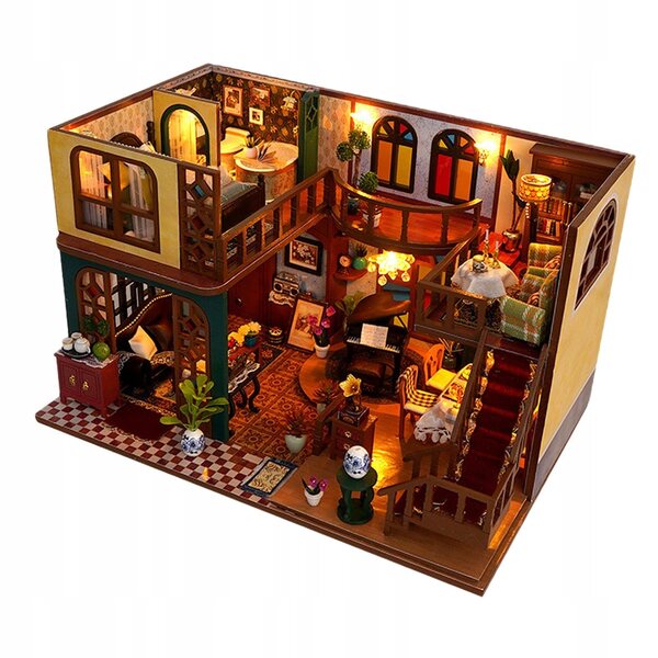 Set Miniatura Casa delle Bambole in Legno da Costruire con Luci e Mobili Realistici