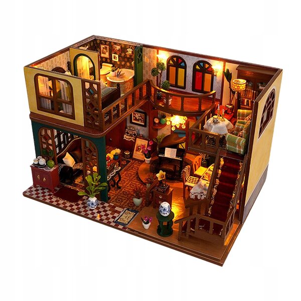 Set Miniatura Casa delle Bambole in Legno da Costruire con Luci e Mobili Realistici