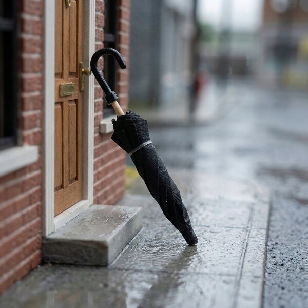 Mini parasole neri per casa delle bambole, set 2 pezzi con apertura decorativa