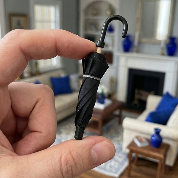 Mini parasole neri per casa delle bambole, set 2 pezzi con apertura decorativa