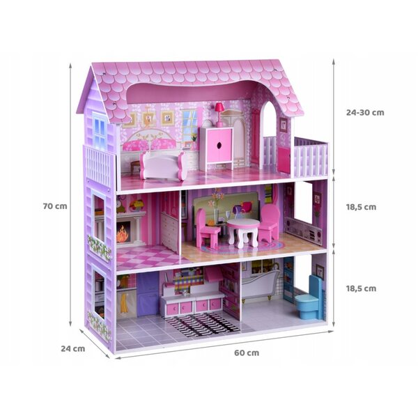 Casa delle bambole Jokomisiada 70 cm con mobili e illuminazione a LED