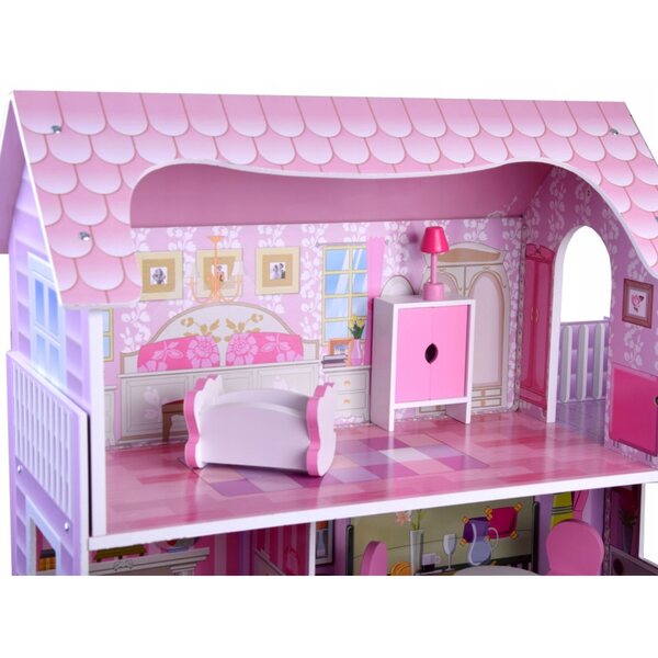 Casa delle bambole Jokomisiada 70 cm con mobili e illuminazione a LED