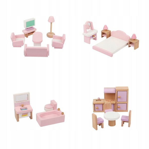 Puppenhaus aus Holz, 45 cm, mit stilvollen Möbeln für Kinder ab 3 Jahren, Aga4Kids