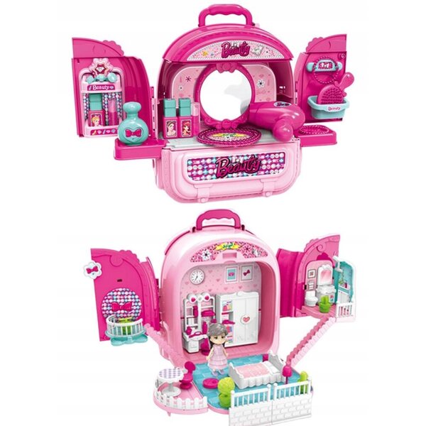 Toaletka 3in1 con Casa per Bambole in Valigetta Zaino - Gioco Educativo Bambini
