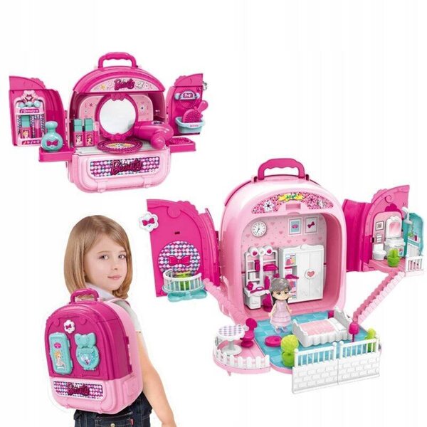 Toaletka 3in1 con Casa per Bambole in Valigetta Zaino - Gioco Educativo Bambini