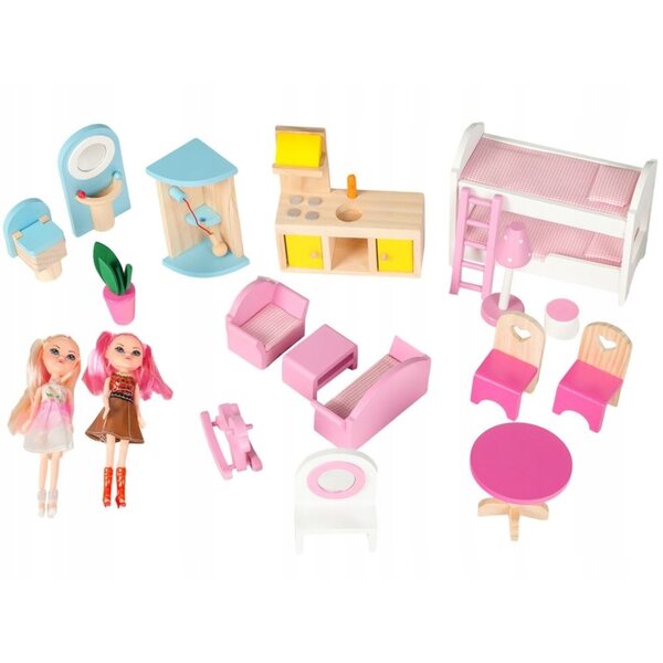 Casa delle bambole in legno Ecotoys Malinowa 90 cm con LED e attrezzatura