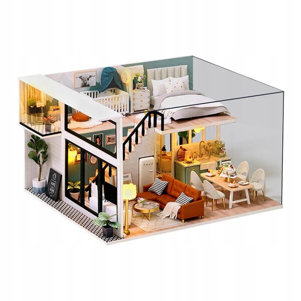 Miniatura Casa di Bambola 3D LED in Legno 1:24 Kit Fai da Te con Mobili e Decorazioni