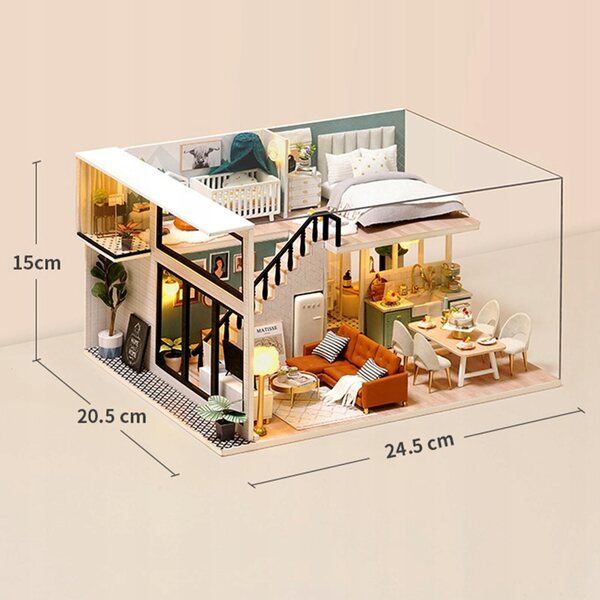 Miniatura Casa di Bambola 3D LED in Legno 1:24 Kit Fai da Te con Mobili e Decorazioni