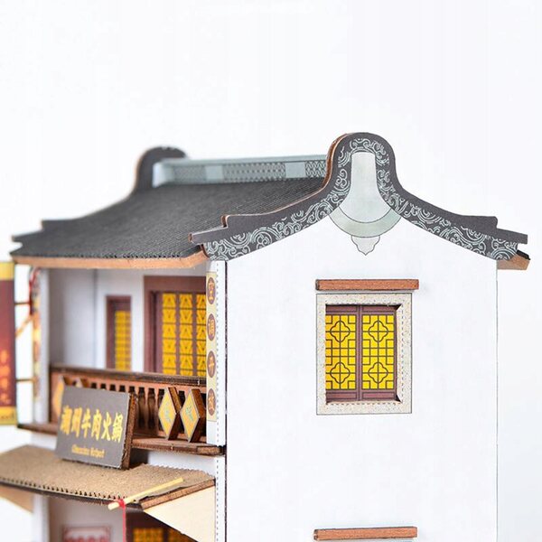 DIY-Set Mini chinesisches Puppenhaus mit LED und Holzmöbeln 20x19x21,5 cm