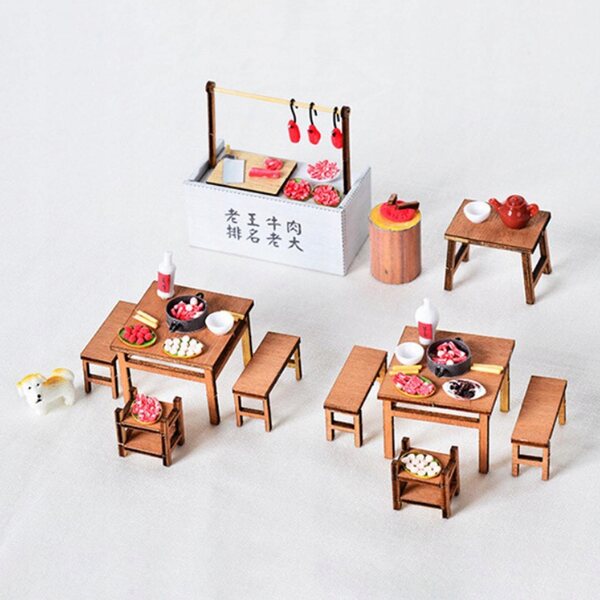 DIY-Set Mini chinesisches Puppenhaus mit LED und Holzmöbeln 20x19x21,5 cm