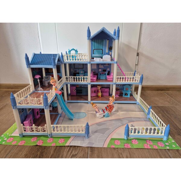 3-stöckiges Puppenhaus mit Möbeln, Puppen und LED-Beleuchtung 85 cm