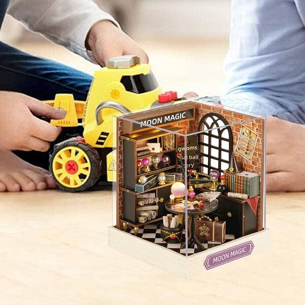 Set Miniature Casa per Bambole in Legno con Luci LED e Protezione Antipolvere