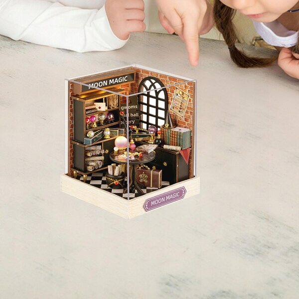Set Miniature Casa per Bambole in Legno con Luci LED e Protezione Antipolvere