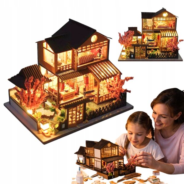 Miniatura Casa delle Bambole in Legno con LED - Puzzle DIY per Bambini oltre 14 anni