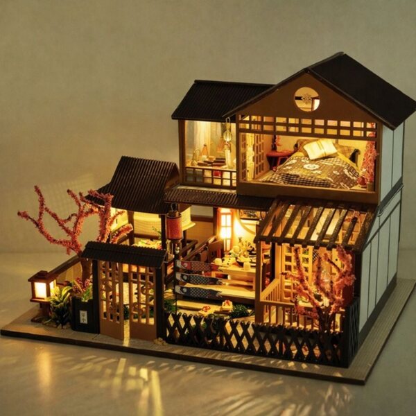 Miniatura Casa delle Bambole in Legno con LED - Puzzle DIY per Bambini oltre 14 anni