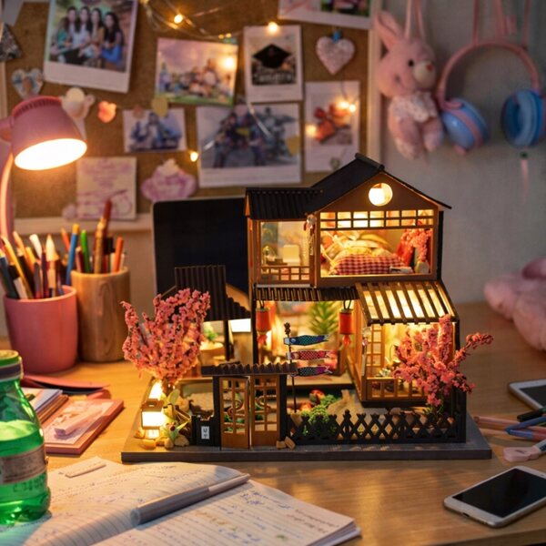 Miniatura Casa delle Bambole in Legno con LED - Puzzle DIY per Bambini oltre 14 anni