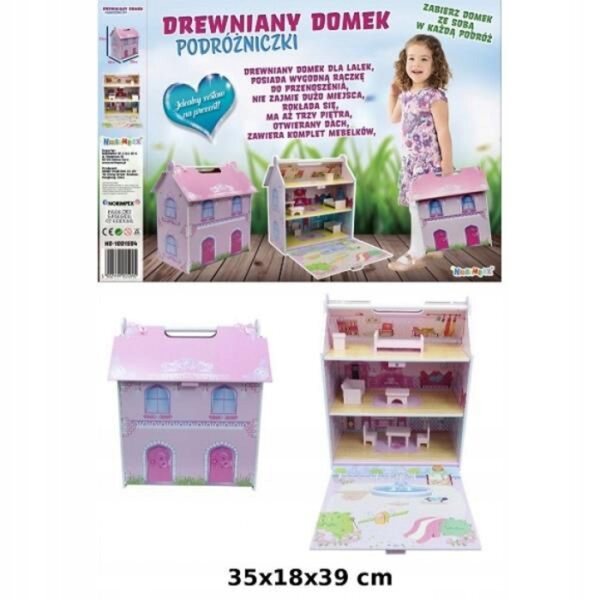 Casa delle bambole in legno 39 cm con arredi – gioco educativo bambini 3+