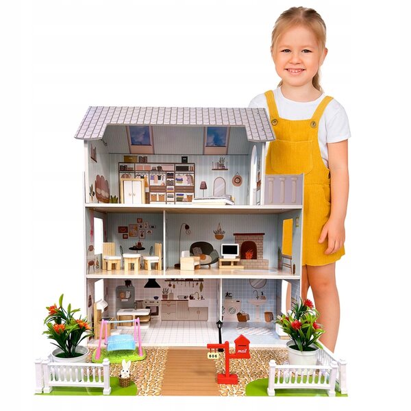 Puppenhaus aus Holz 70 cm mit Möbeln und Garten 4iQ Group