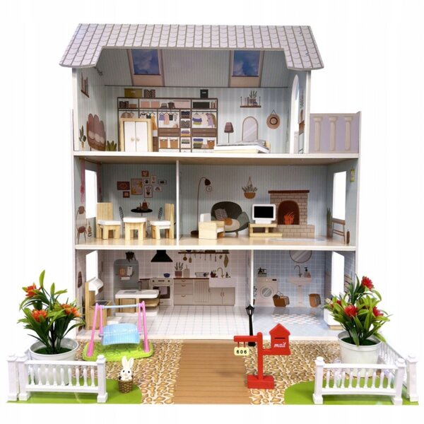 Puppenhaus aus Holz 70 cm mit Möbeln und Garten 4iQ Group