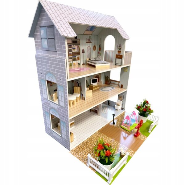 Puppenhaus aus Holz 70 cm mit Möbeln und Garten 4iQ Group