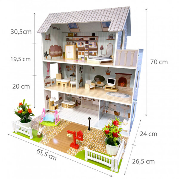 Puppenhaus aus Holz 70 cm mit Möbeln und Garten 4iQ Group