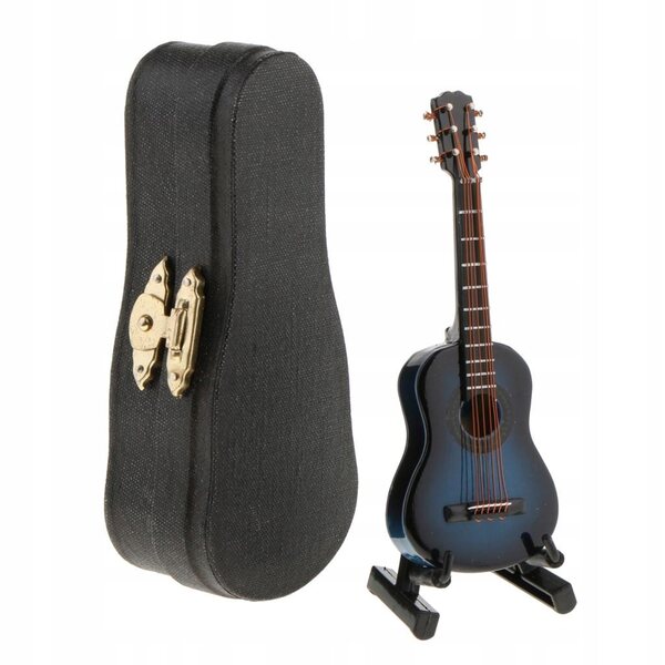 Holzgitarrenminiatur mit Koffer und Ständer für 1/12 Puppenhaus