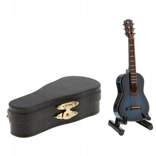Holzgitarrenminiatur mit Koffer und Ständer für 1/12 Puppenhaus