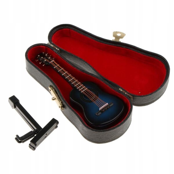 Holzgitarrenminiatur mit Koffer und Ständer für 1/12 Puppenhaus