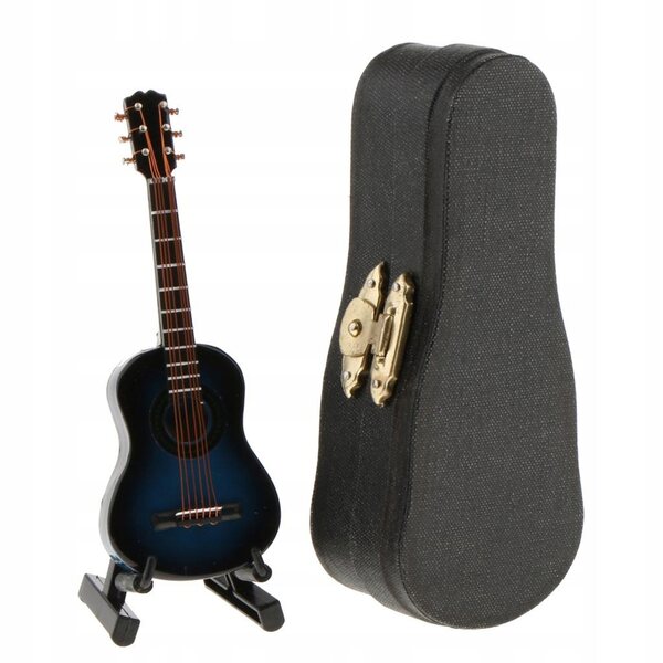 Holzgitarrenminiatur mit Koffer und Ständer für 1/12 Puppenhaus