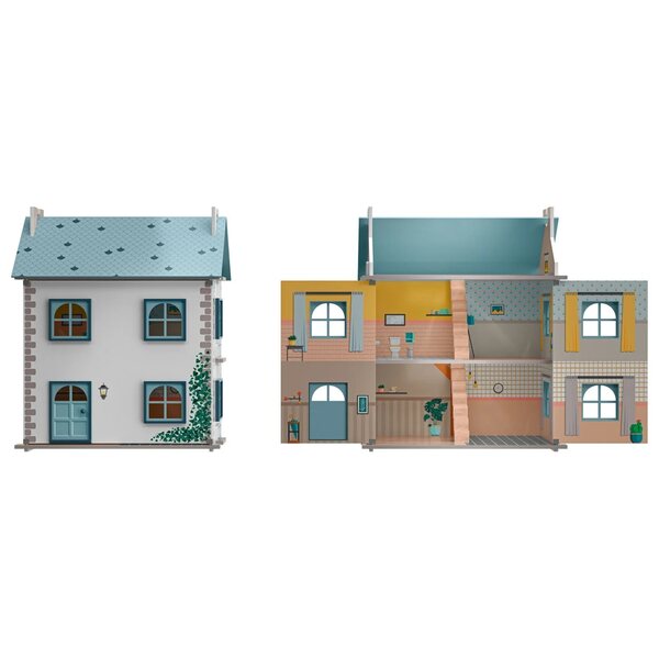 Playtive Casa delle Bambole in Legno 66 cm con 3 Piani e Porte Apribili