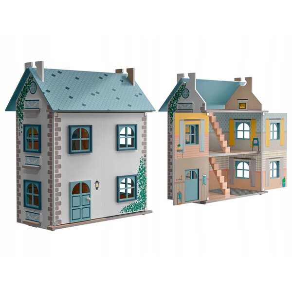Playtive Casa delle Bambole in Legno 66 cm con 3 Piani e Porte Apribili